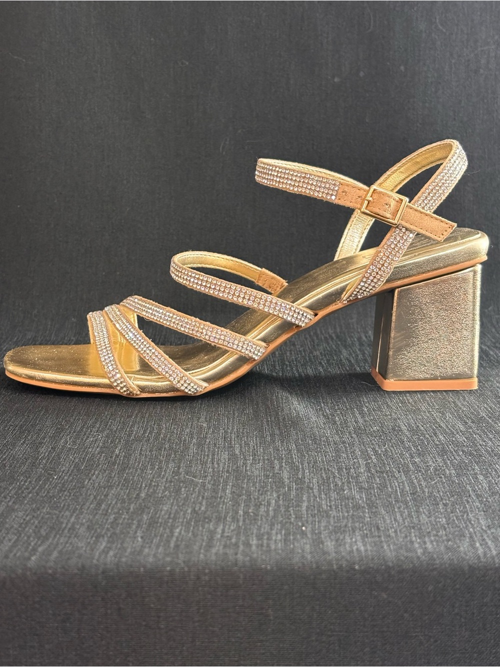 Naturalizer Niko Gold Rhinestone Strappy Block Heel Sandals 9 - Picture 4 of 9